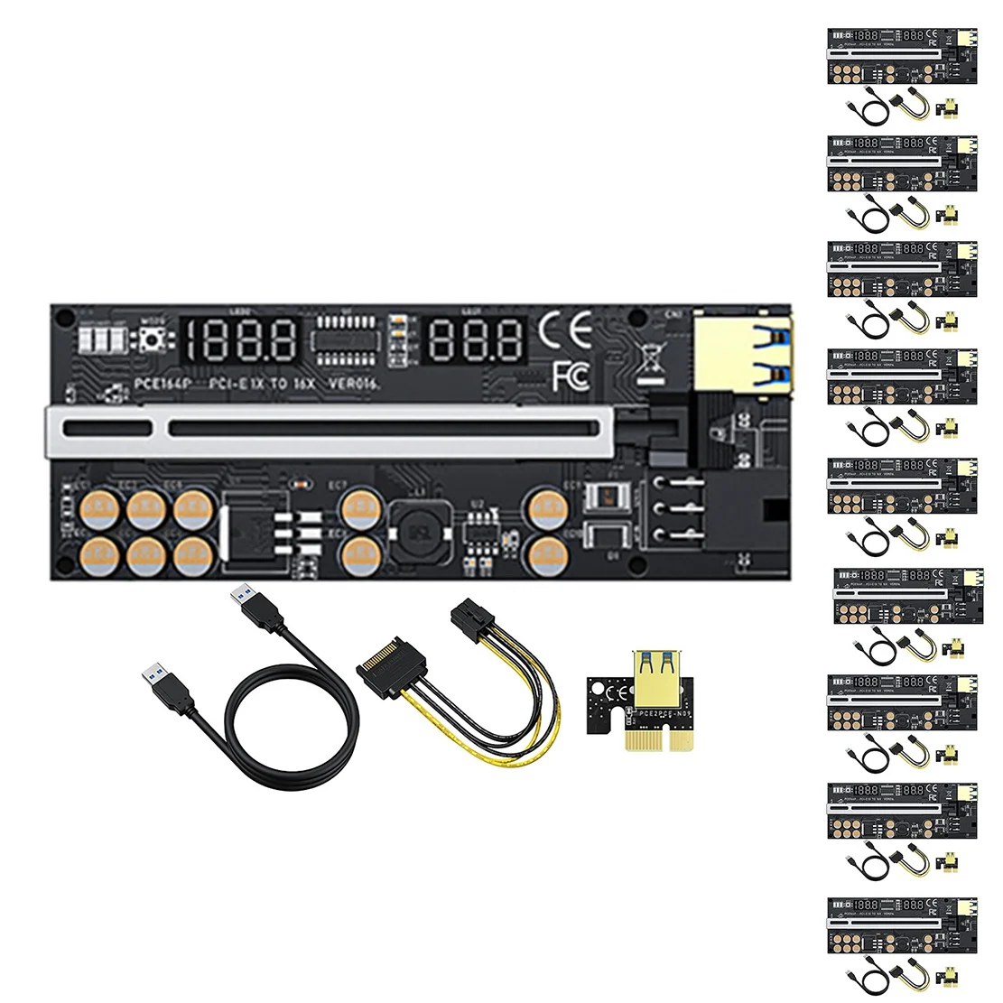 10 Pcs for BTC Miner VER016 PCI-E 1X to 16X USB3.0 GPU Riser Card with 10 Capacitors Temperature/Voltage Display+Shield
10 Pcs for BTC Miner VER016 PCI-E 1X to 16X USB3.0 GPU Riser Card with 10 Capacitors Temperature/Voltage Display+Shield