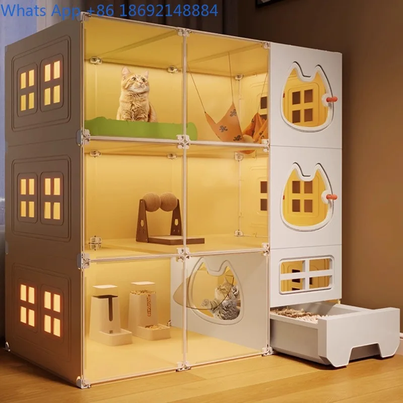 Панорамная многоуровневая вилла для кошек класса люкс с большим свободным пространством, встроенным лотком и домиком для кошек
Панорамная многоуровневая вилла для кошек класса люкс с большим свободным пространством, встроенным лотком и домиком для кошек