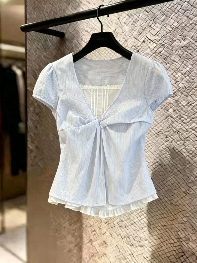 Sweet Summer New Style Women's Shirt Thin Flying Sleeve Knot Fake Two-Piece Gentle Wind Self-Keeping Commute Korean Version
Sweet Summer New Style Women's Shirt Thin Flying Sleeve Knot Fake Two-Piece Gentle Wind Self-Keeping Commute Korean Version