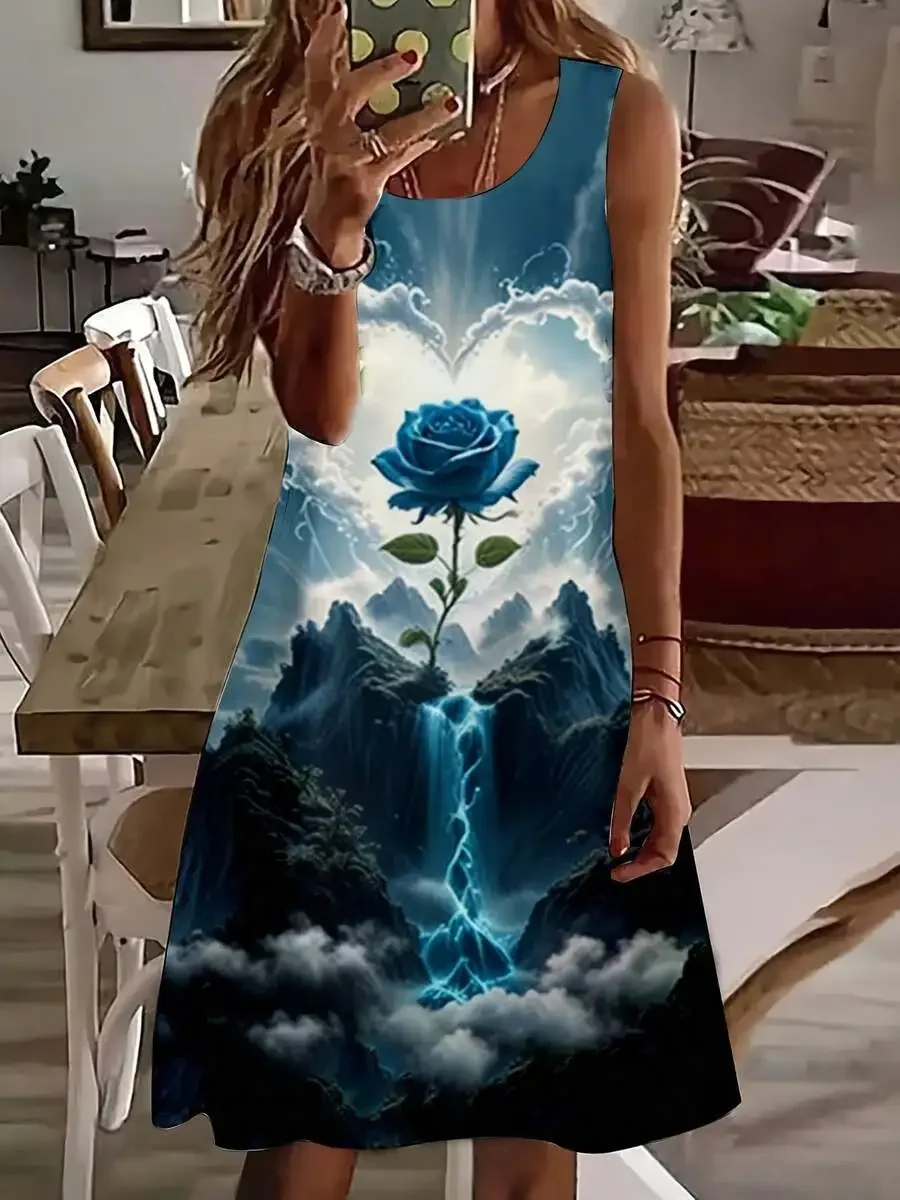 Women Sleeveless Dress Blue Rose Mountain Waterfall Print Summer Casual Dress
Women Sleeveless Dress Blue Rose Mountain Waterfall Print Summer Casual Dress