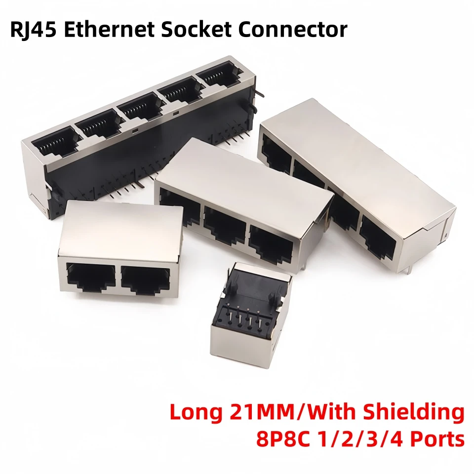 RJ45 Ethernet Interface Socket 8P8C 1 2 3 4 Ports RJ45 Socket With shielding Long 21MM RJ45 Connector Female Socket Crystal Head 
RJ45 Ethernet Interface Socket 8P8C 1 2 3 4 Ports RJ45 Socket With shielding Long 21MM RJ45 Connector Female Socket Crystal Head