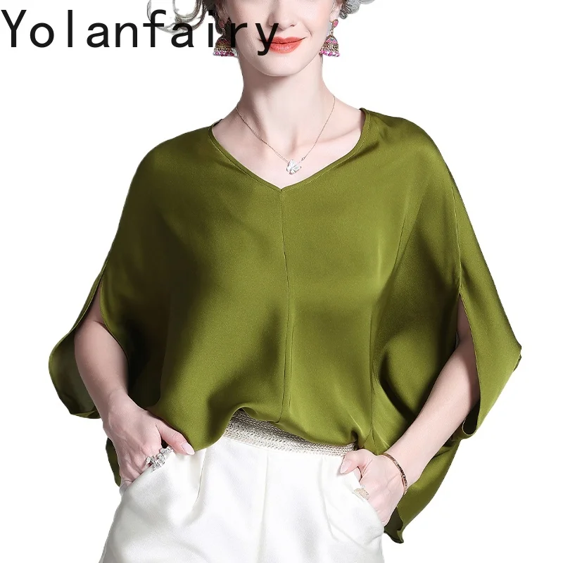YOLANFAIRY 95% Mulberry Silk 5% Spandex Blouses for Woman Summer Loose Elegant T-shirt Women's Clothing Pure Color Tshirts Dames
YOLANFAIRY 95% Mulberry Silk 5% Spandex Blouses for Woman Summer Loose Elegant T-shirt Women's Clothing Pure Color Tshirts Dames