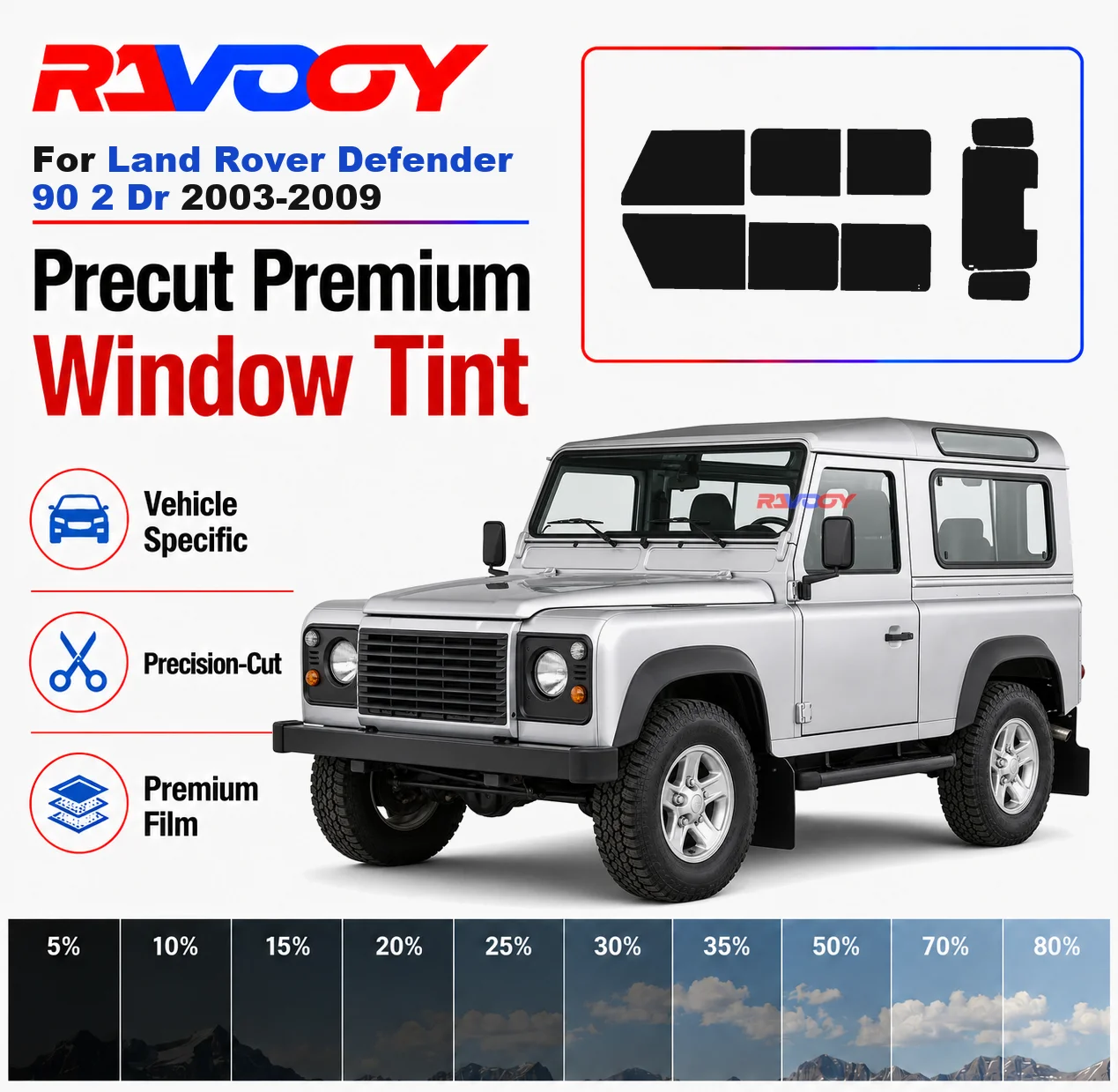 Premium Precut Window Tint Kit Front Rear Windows Rear Windshield For Land Rover Defender 90 2 Dr 2003-2009 Nano Ceramic Film
Premium Precut Window Tint Kit Front Rear Windows Rear Windshield For Land Rover Defender 90 2 Dr 2003-2009 Nano Ceramic Film