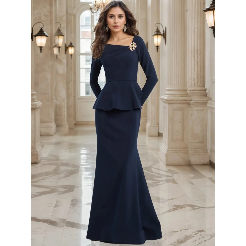 Customized Long Sleeves Mother of the Birde Dresses 2 Pcs Navy Blue Elegant Wedding Guest Dress Crystal Women Evening Gowns Long
Customized Long Sleeves Mother of the Birde Dresses 2 Pcs Navy Blue Elegant Wedding Guest Dress Crystal Women Evening Gowns Long