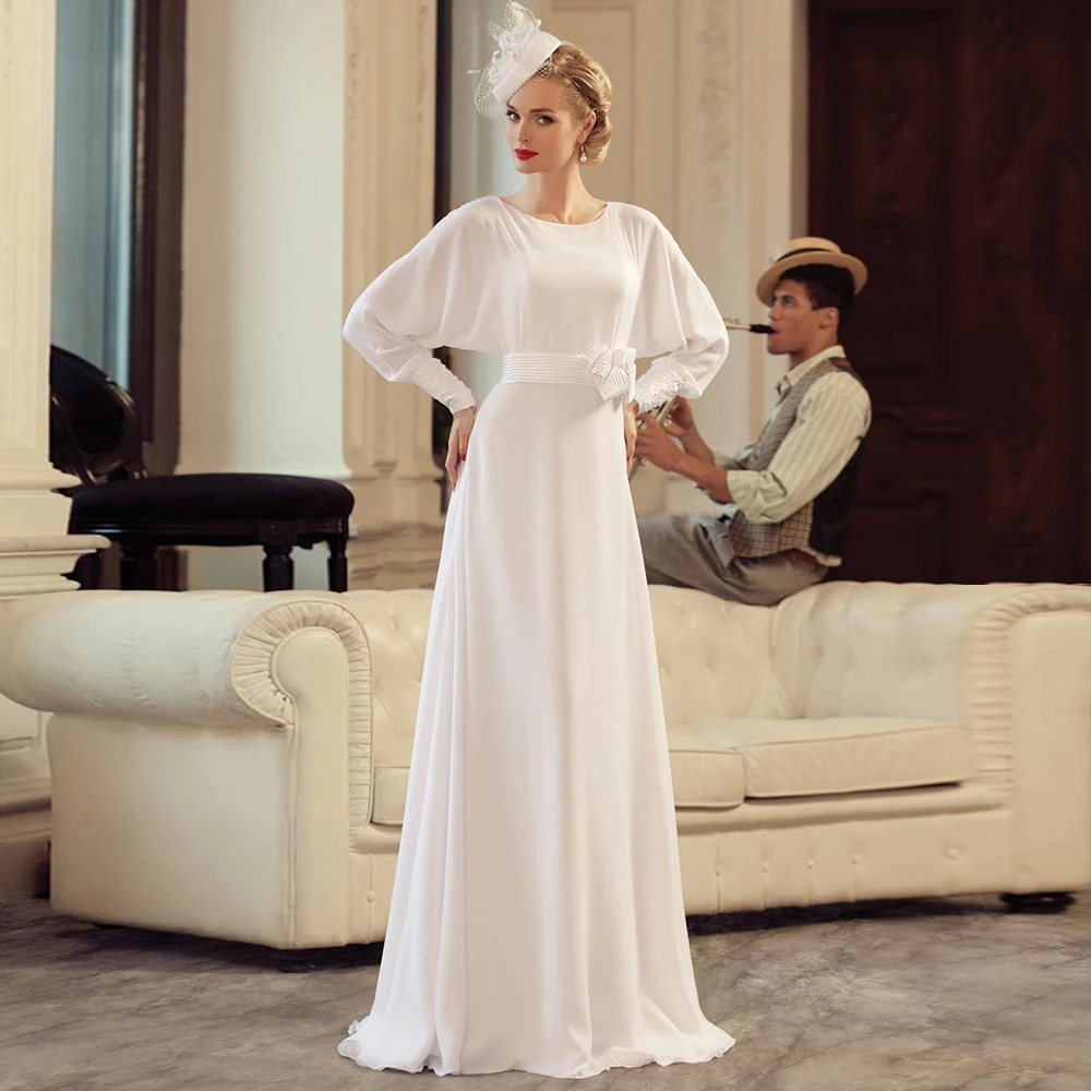 Customized Simple Pure White Long Sleeve A-Line Wedding Dresses for Brides O-Neck Button Back Jersey Bridal Gown 2025
Customized Simple Pure White Long Sleeve A-Line Wedding Dresses for Brides O-Neck Button Back Jersey Bridal Gown 2025