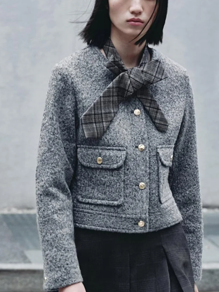 Classic Grey Round Neck Cropped Mini Jacket Women Casual Full Sleeve Pocket Single Breasted Short Coat Lady Daily Commute Wear
Classic Grey Round Neck Cropped Mini Jacket Women Casual Full Sleeve Pocket Single Breasted Short Coat Lady Daily Commute Wear