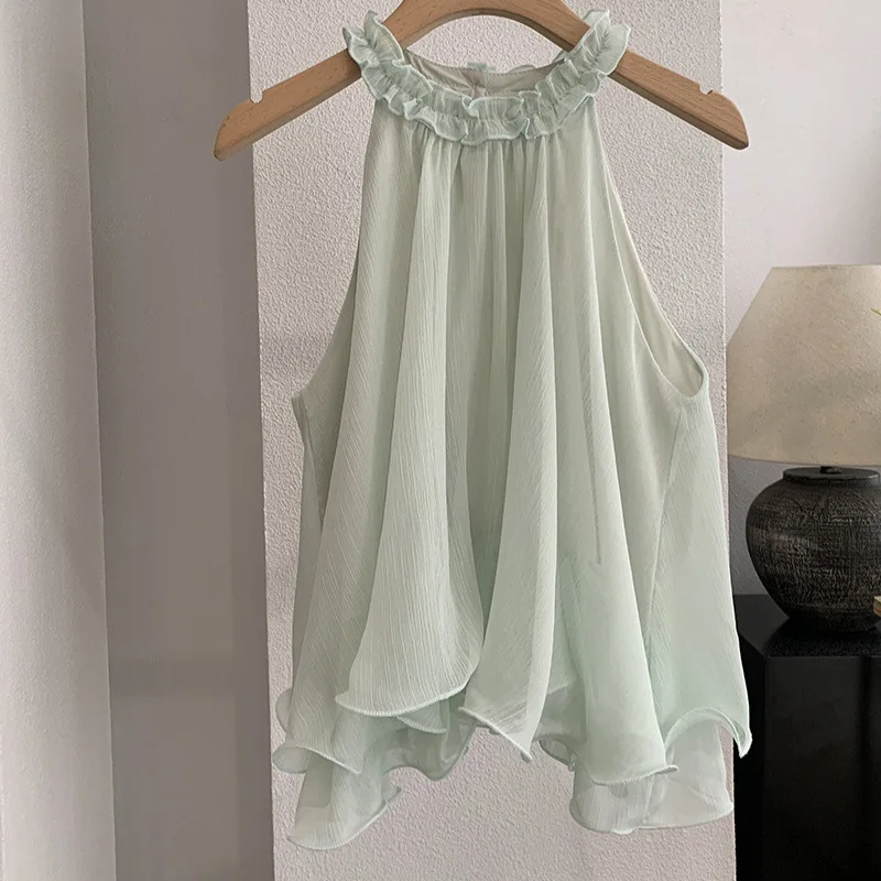 Iridesse, Sweet Ruffled, Sleeveless, Halterneck, Chiffon Shirt, for Women, Summer, Casual, Vest Top
Iridesse, Sweet Ruffled, Sleeveless, Halterneck, Chiffon Shirt, for Women, Summer, Casual, Vest Top