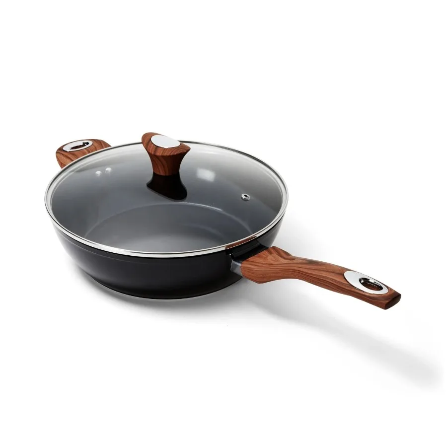 11" Non Stick Wood Handle Deep Fry Pan Black
11" Non Stick Wood Handle Deep Fry Pan Black