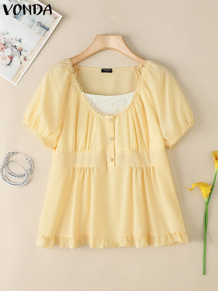 VONDA Square Collar Summer Tops Tee Vintage Women Blouse OL Work Casual Short Sleeve Ruffles Patchwork Blusas Tunic Streetwear
VONDA Square Collar Summer Tops Tee Vintage Women Blouse OL Work Casual Short Sleeve Ruffles Patchwork Blusas Tunic Streetwear