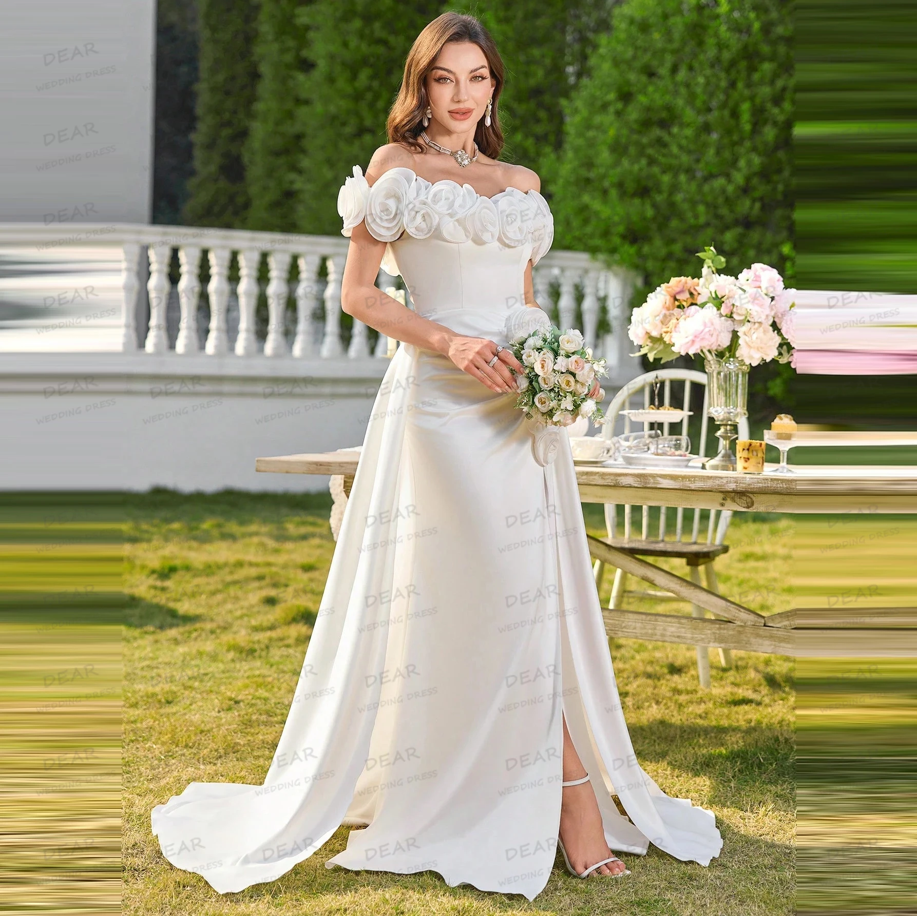 Luxury Wedding Dresses Women's Mermaid Off Shoulder Side Split Flowers Satin Bridal Gowns Vestidos De Novia Formal Customized
Luxury Wedding Dresses Women's Mermaid Off Shoulder Side Split Flowers Satin Bridal Gowns Vestidos De Novia Formal Customized