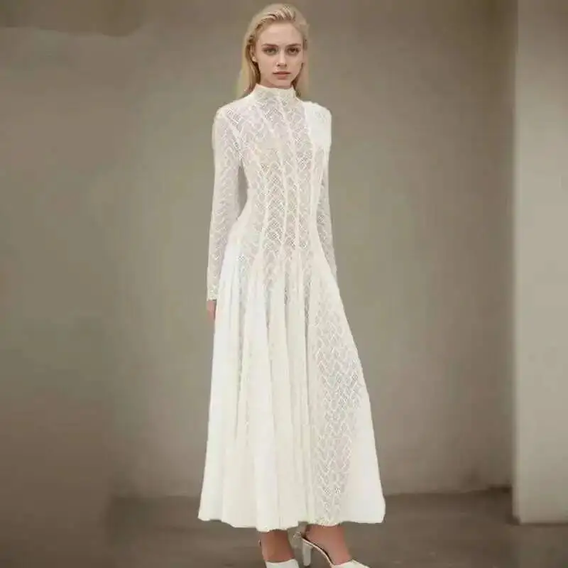 Fashion Lace Dress Women's Round Neck Hollow Out Slim Long Sleeve Retractoin Waist Big Swing Dresses New Dress
Fashion Lace Dress Women's Round Neck Hollow Out Slim Long Sleeve Retractoin Waist Big Swing Dresses New Dress