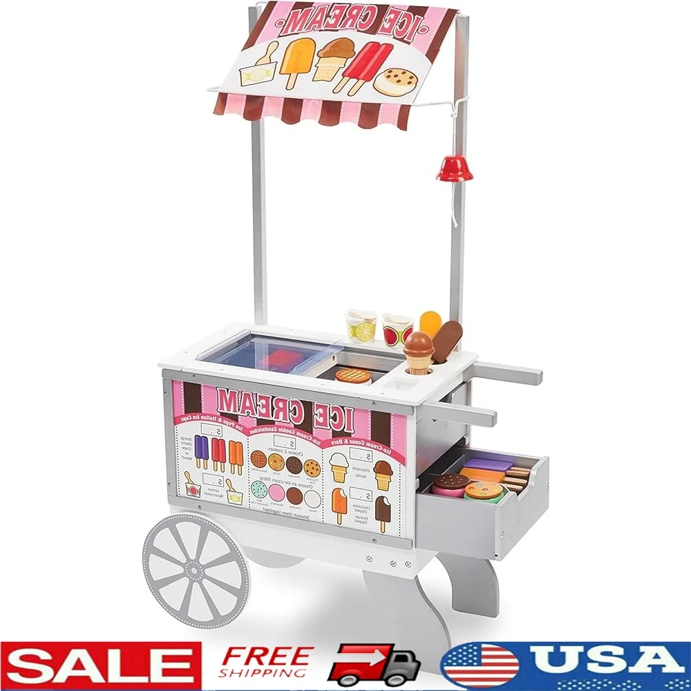 Wooden Food Cart with 40 Play Food Pieces Ice Cream Hot Dog Cart Reversible Awning Working Bell Menu Imaginative Play
Wooden Food Cart with 40 Play Food Pieces Ice Cream Hot Dog Cart Reversible Awning Working Bell Menu Imaginative Play