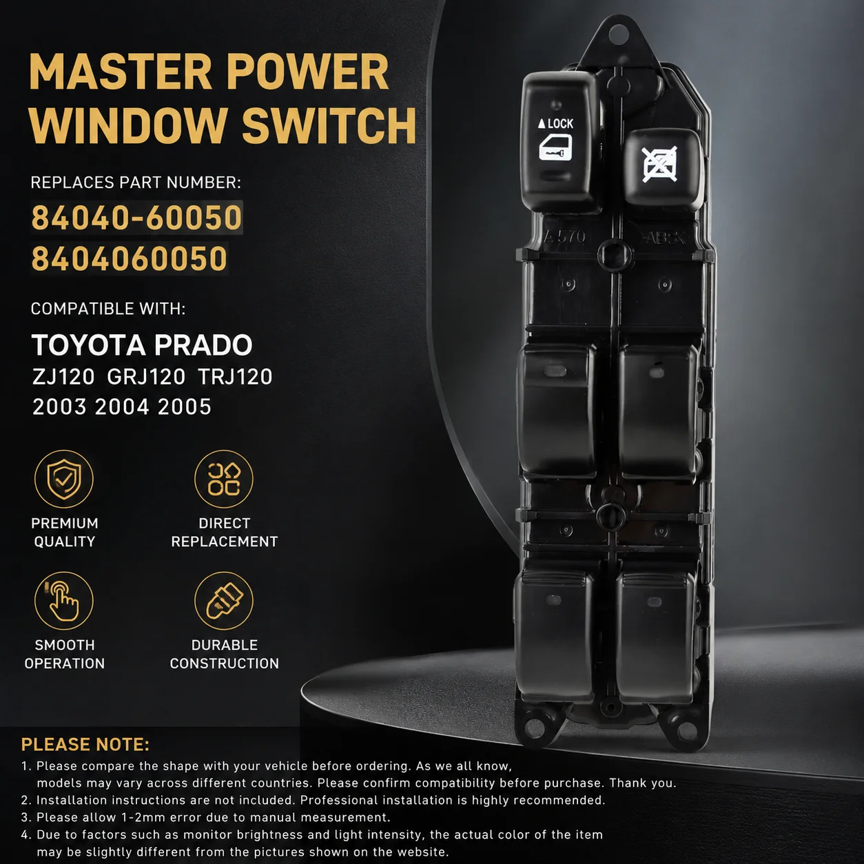 8404060050 Top quality Power window master switch for Toyota Land Cruiser Prado ZJ120 GRJ120 TRJ120 2003 2004 2005 High-Quality
8404060050 Top quality Power window master switch for Toyota Land Cruiser Prado ZJ120 GRJ120 TRJ120 2003 2004 2005 High-Quality