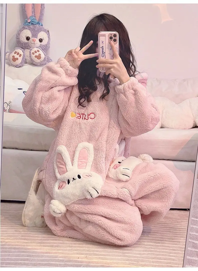 Coral Velvet Women's Onesies Cute Rabbit Unicorn Preppy Cartoon Hooded Kawaii Thicker Winter Warm Cotton Pajamas Homewear
Coral Velvet Women's Onesies Cute Rabbit Unicorn Preppy Cartoon Hooded Kawaii Thicker Winter Warm Cotton Pajamas Homewear