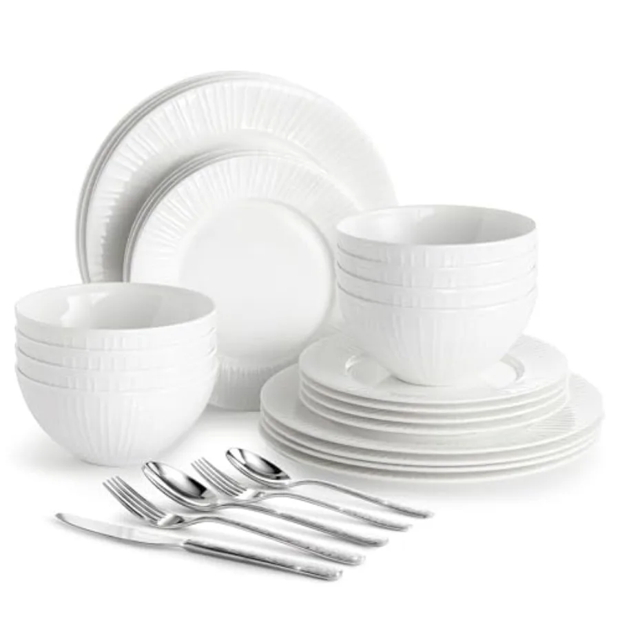 24-Piece Bone China Dinnerware Set with 40-Piece flatware, White Lightweight Porcelain 8, for Family Dining, Restaurants, Gifti
24-Piece Bone China Dinnerware Set with 40-Piece flatware, White Lightweight Porcelain 8, for Family Dining, Restaurants, Gifti