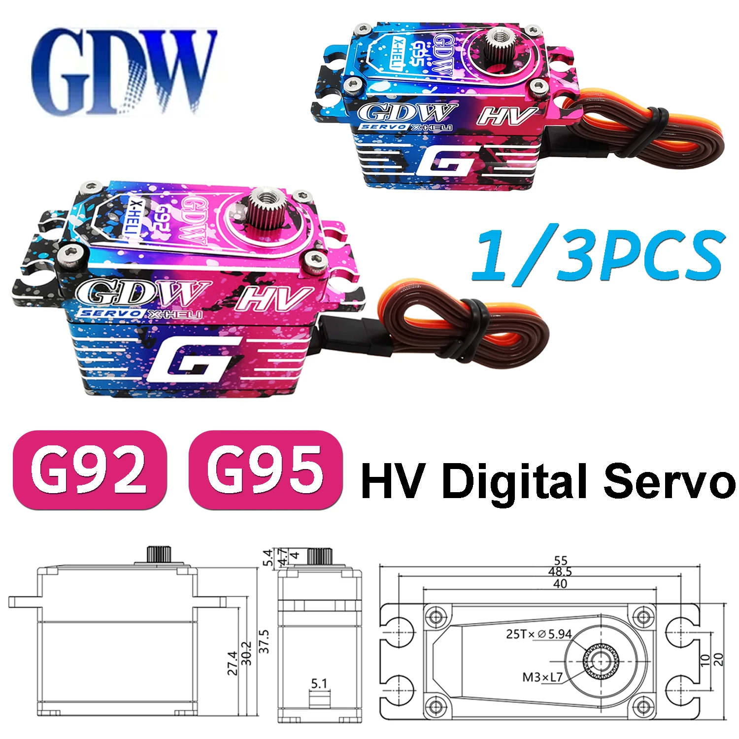 3Pcs GDW High-Speed Steel Gear Servo G92 G95 43KG HV Brushless Digital Standard Servo For RC Helicopter Tail-Locking Swashplate
3Pcs GDW High-Speed Steel Gear Servo G92 G95 43KG HV Brushless Digital Standard Servo For RC Helicopter Tail-Locking Swashplate