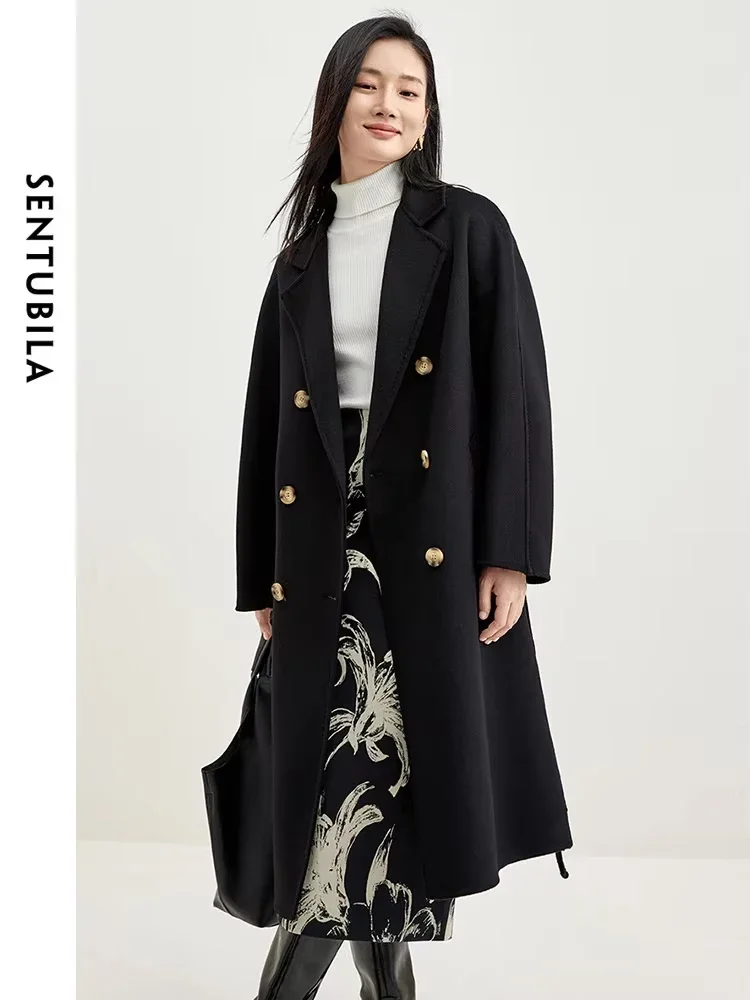 SENTUBILA Winter 100% Wool Coat Double Sided Woman Outerwear 2025 Elegant Fashion Double Breasted Belt Long Wrap Coats W34O49252 
SENTUBILA Winter 100% Wool Coat Double Sided Woman Outerwear 2025 Elegant Fashion Double Breasted Belt Long Wrap Coats W34O49252