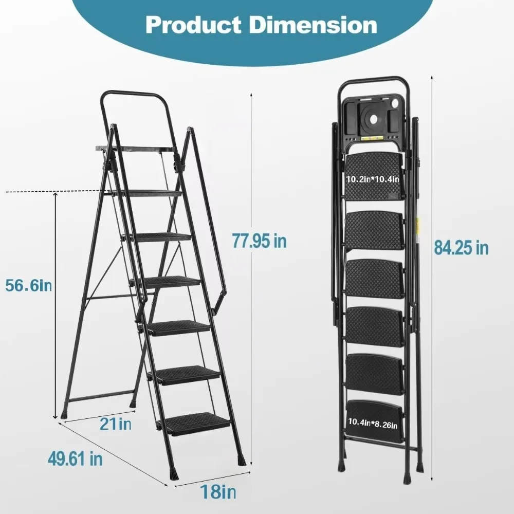 6 Step Folding Ladder with Tool Tray & Handrails, Sturdy Steel Wide Pedal for Home Painting Garage
6 Step Folding Ladder with Tool Tray & Handrails, Sturdy Steel Wide Pedal for Home Painting Garage
