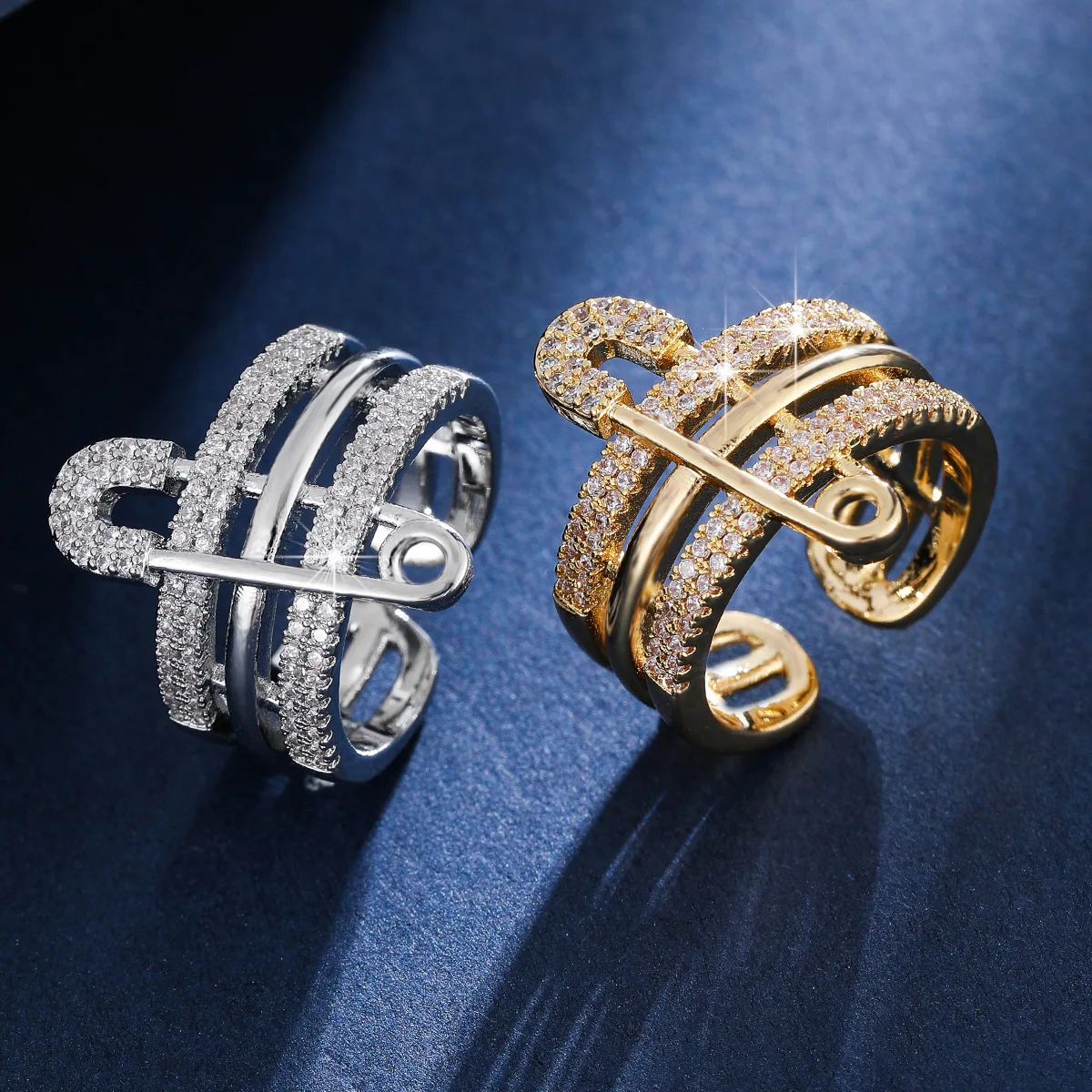 Women Trendy Multi-layer Safety Pin Ring Shiny Cubic Zirconia Paperclip Design Luxury Delicate Finger Ring Party Gift
Women Trendy Multi-layer Safety Pin Ring Shiny Cubic Zirconia Paperclip Design Luxury Delicate Finger Ring Party Gift