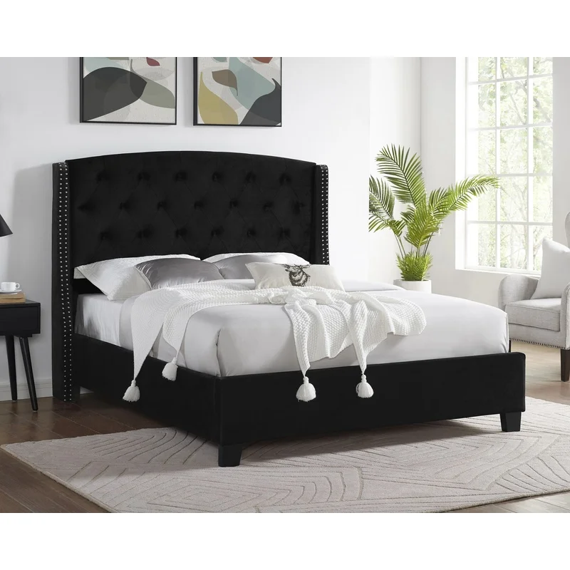 1PC Modern Upholstered Fabric Button Tufted Nailhead Trim Wooden Demi-Wing Bed, Black Finish
1PC Modern Upholstered Fabric Button Tufted Nailhead Trim Wooden Demi-Wing Bed, Black Finish