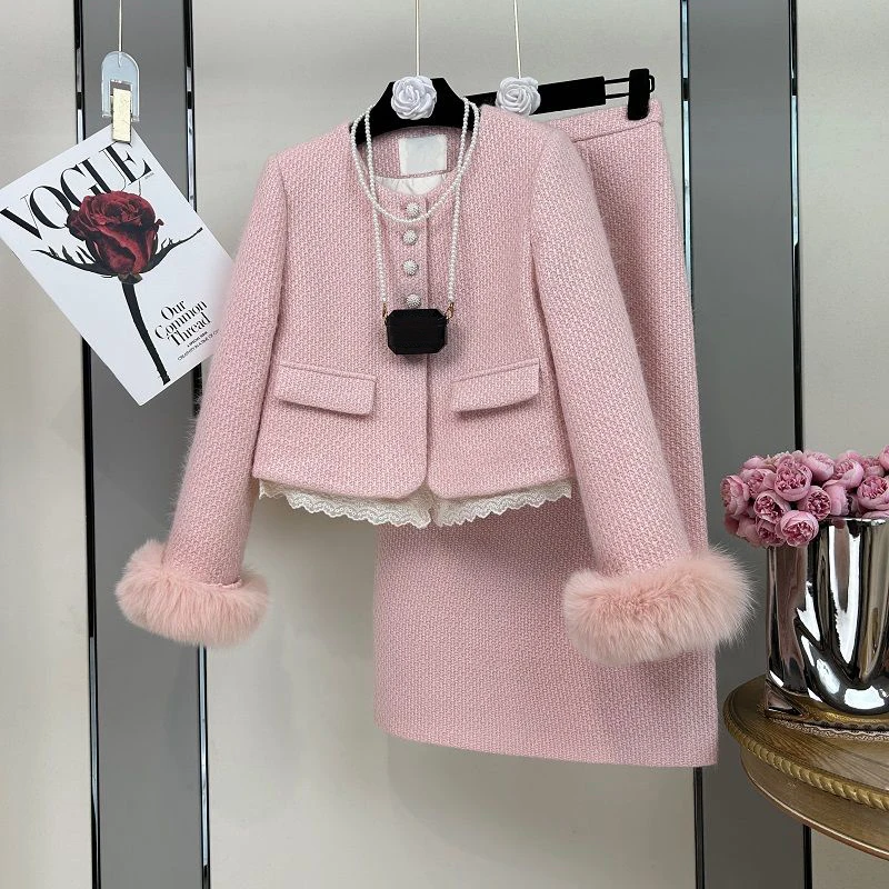 Spring High Quality small fragrance Two Piece Skirt for Women New Elegant Woolen Coat Short Jacket With High Waist Half Skirt
Spring High Quality small fragrance Two Piece Skirt for Women New Elegant Woolen Coat Short Jacket With High Waist Half Skirt