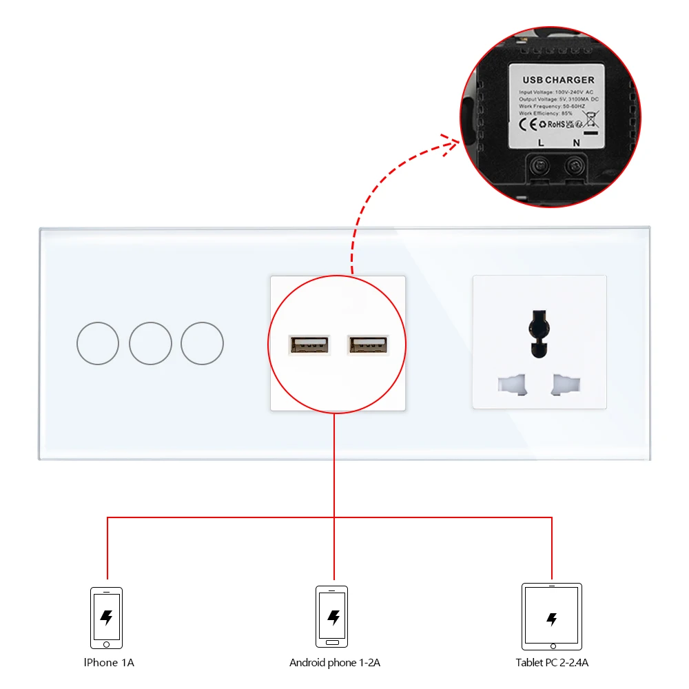 TAWOIA Triple Touch Switch Power Socket 13A USB Electrical Outlets Wall Socket Button Switch Universal Plugs Multifunction
TAWOIA Triple Touch Switch Power Socket 13A USB Electrical Outlets Wall Socket Button Switch Universal Plugs Multifunction
