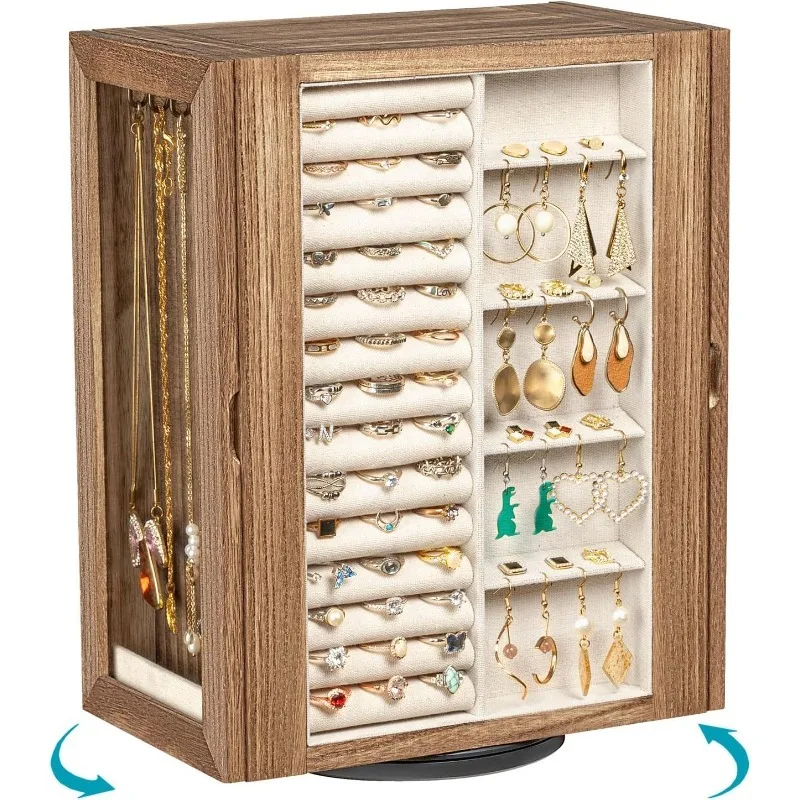 Jewelry Box for Women, Rustic Wooden Jewelry Organizer Box with 5 Drawers, Glass Doors, Vertical Open Desig
Jewelry Box for Women, Rustic Wooden Jewelry Organizer Box with 5 Drawers, Glass Doors, Vertical Open Desig