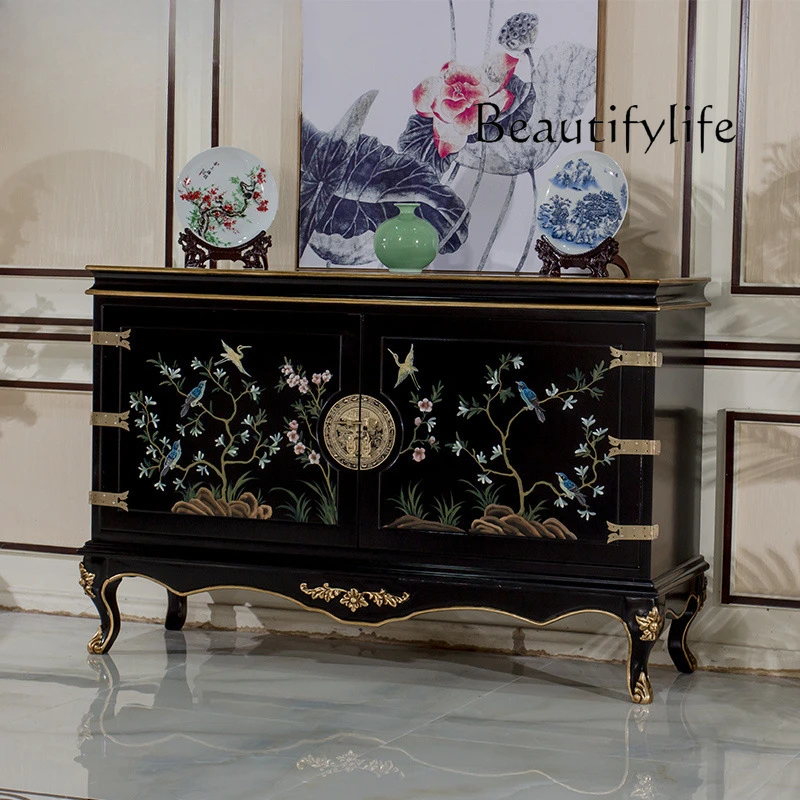 New Chinese-style foyer furniture, solid wood hand-carved black piano paint, entrance cabinet
New Chinese-style foyer furniture, solid wood hand-carved black piano paint, entrance cabinet