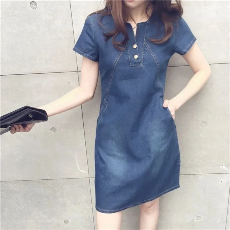 5XL Summer Style Denim Dresses Women V-Neck Short Sleeve Slim Jeans Dress with Pockets Vestidos Women Clothing
5XL Summer Style Denim Dresses Women V-Neck Short Sleeve Slim Jeans Dress with Pockets Vestidos Women Clothing