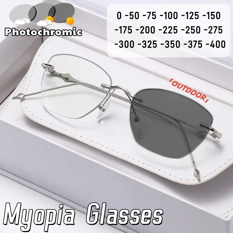 Women's Luxury Frameless Photochromic Myopia Glasses Lightweight High-Definition Anti Blue Light Eyeglasses 0 To -4.0
Women's Luxury Frameless Photochromic Myopia Glasses Lightweight High-Definition Anti Blue Light Eyeglasses 0 To -4.0