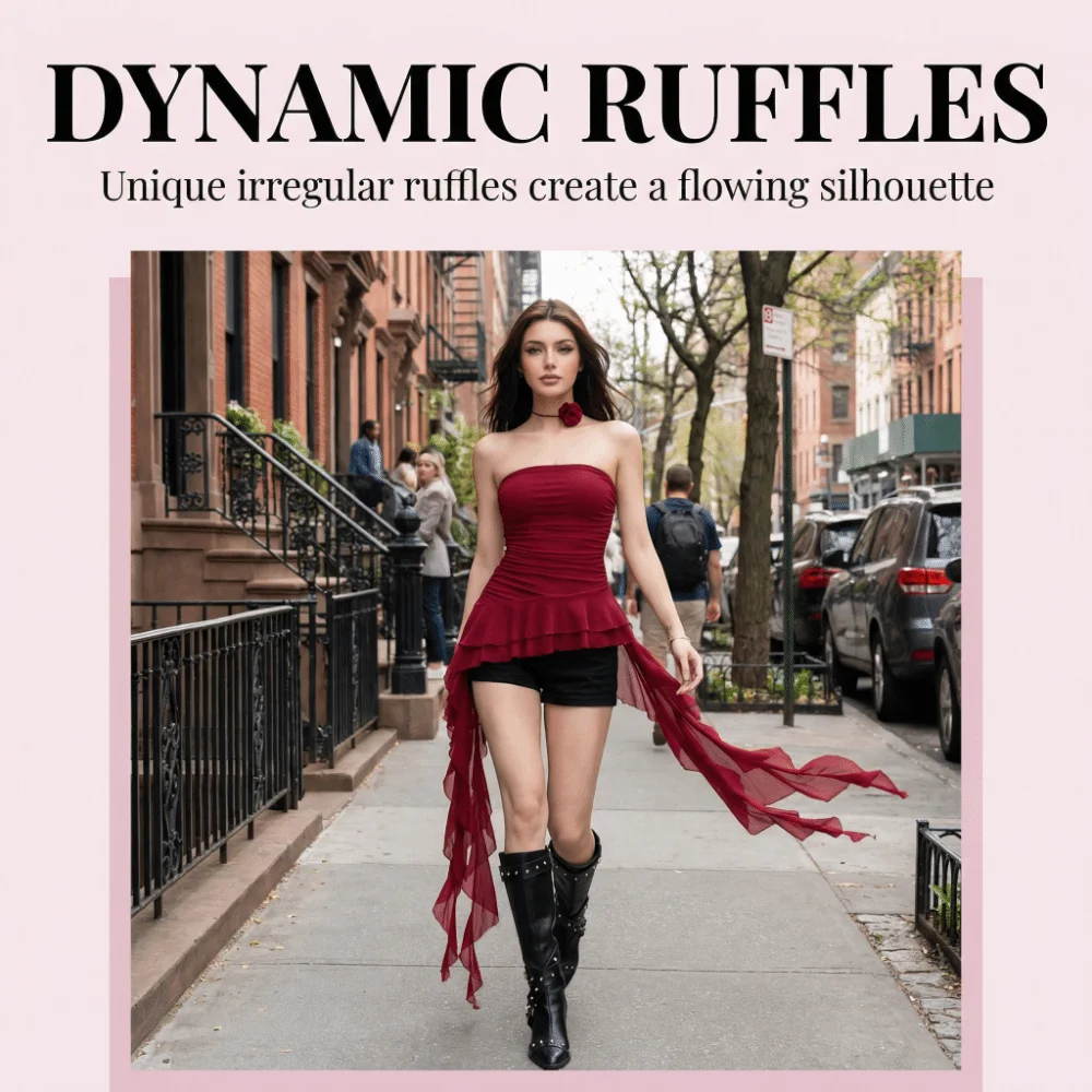 European Style Spring Summer Irregular Ruffled Vest Sweet Mesh Women's Vest Top Elegant Cropped Tube Top Club
European Style Spring Summer Irregular Ruffled Vest Sweet Mesh Women's Vest Top Elegant Cropped Tube Top Club