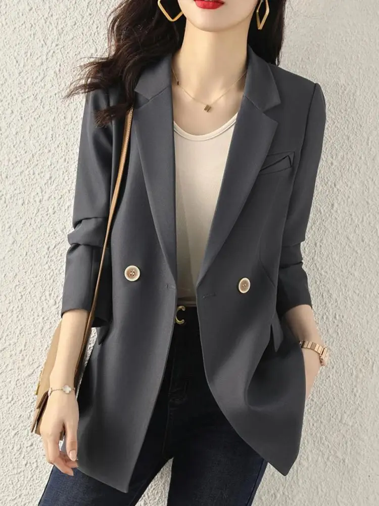 Women Blazer Classic Gray Casual Jacket Elegant Black Blue Double-Breasted Decorative Coat Fashion Woman Tops Clothing 2023
Women Blazer Classic Gray Casual Jacket Elegant Black Blue Double-Breasted Decorative Coat Fashion Woman Tops Clothing 2023