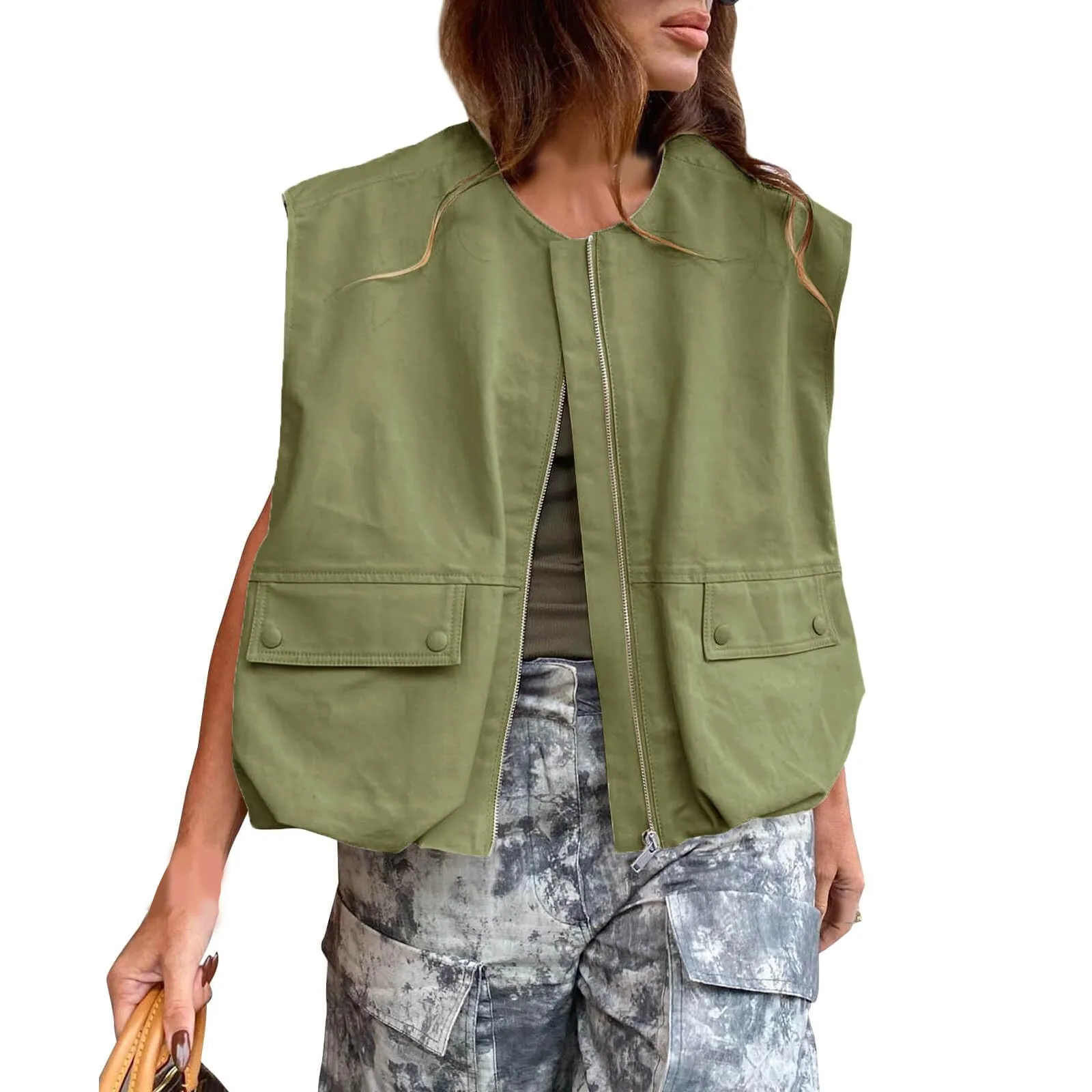 2024 Summer Women's Minimalist Outwear Casual And Fashion Breasted Round Neck Vest Ladies Loose Hiphop Solid Color Vest Jacket
2024 Summer Women's Minimalist Outwear Casual And Fashion Breasted Round Neck Vest Ladies Loose Hiphop Solid Color Vest Jacket