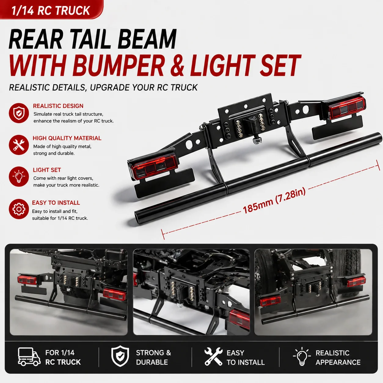 1:14th Scale Metal Tail Beam Tail Light Rear Bumper kit for Tamiya RC Truck SCANIA 770S VOLVO Mercedes-Benz ACTROS 3363 MAN LESU
1:14th Scale Metal Tail Beam Tail Light Rear Bumper kit for Tamiya RC Truck SCANIA 770S VOLVO Mercedes-Benz ACTROS 3363 MAN LESU