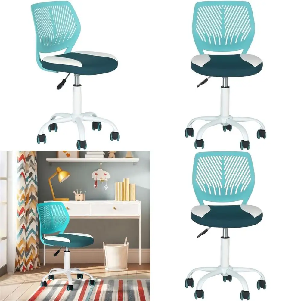 White and Teal Mesh Ergonomic Armless Office Chair
White and Teal Mesh Ergonomic Armless Office Chair
