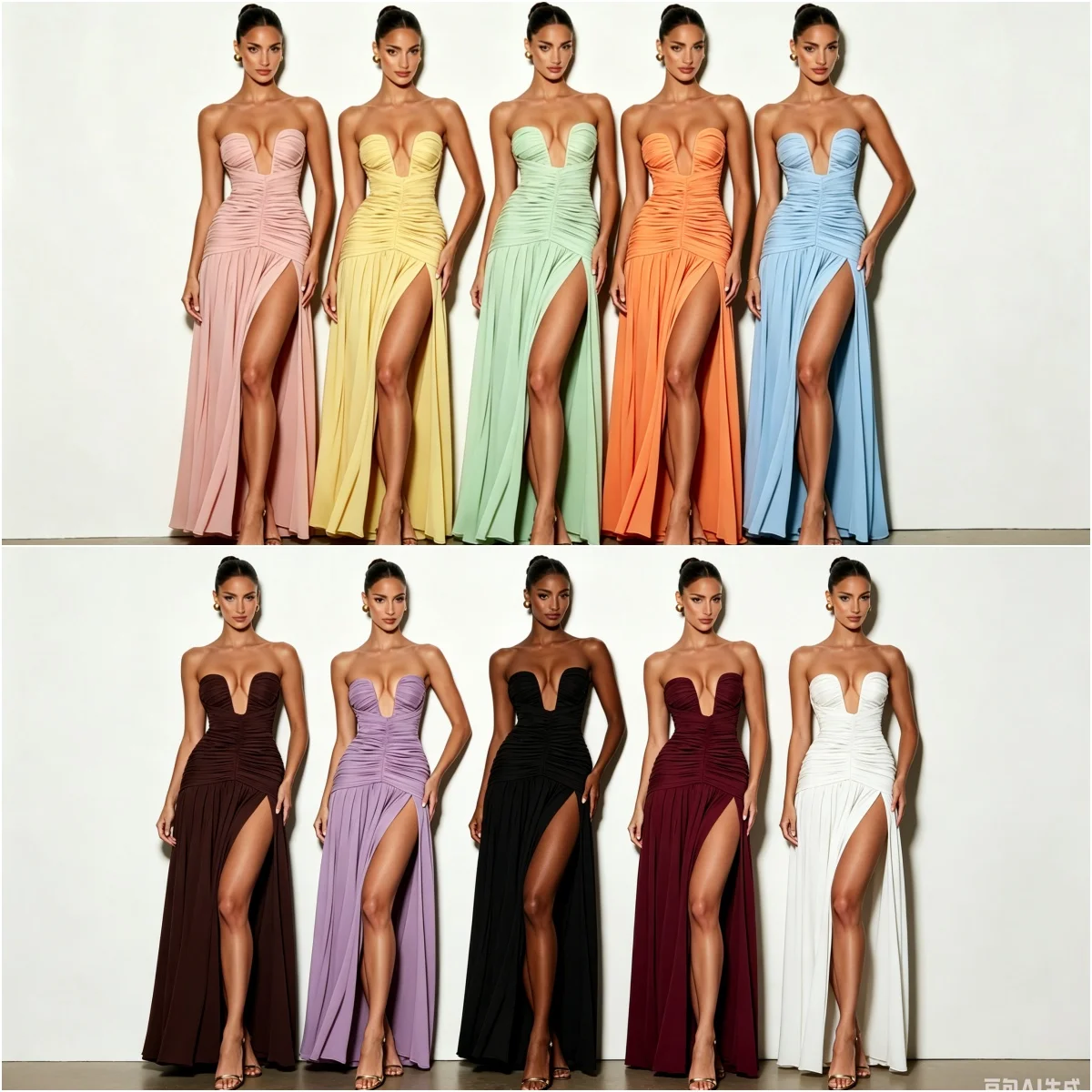 Women Elegant Deep V-neck Pleated Strapless Dress Chic Off-shoulder Backless Split Maxi Dresses 2026 Lady Evening Party Vestidos
Women Elegant Deep V-neck Pleated Strapless Dress Chic Off-shoulder Backless Split Maxi Dresses 2026 Lady Evening Party Vestidos