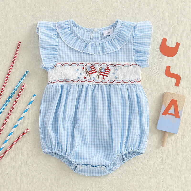 Baby Girl Patriotic Romper Casual Embroidery Plaid Print Fly Sleeves Jumpsuit for Newborn Toddler Cute Clothes
Baby Girl Patriotic Romper Casual Embroidery Plaid Print Fly Sleeves Jumpsuit for Newborn Toddler Cute Clothes
