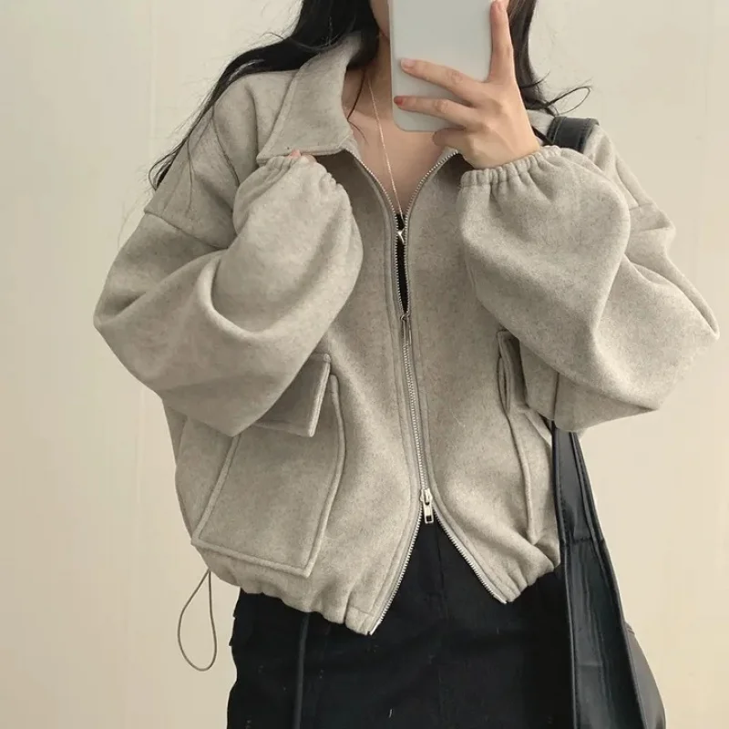 French Style Youthful Lazy Loose Double Pocket Zipper Turn-down Collar Drawstring Waist Short Women
French Style Youthful Lazy Loose Double Pocket Zipper Turn-down Collar Drawstring Waist Short Women