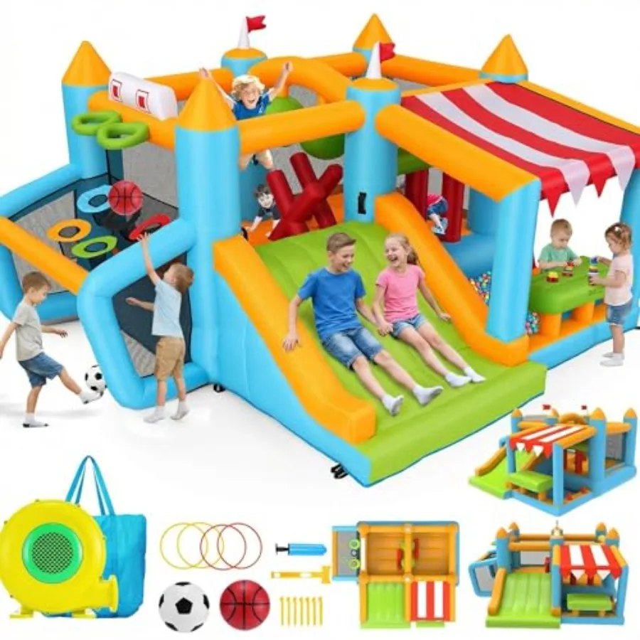 Bounce House for 3-10, Outdoor Indoor Backyard Party Use, PVC Vinyl Material, Blue and Red, 10-in-1 Bounce Castle with Slides,
Bounce House for 3-10, Outdoor Indoor Backyard Party Use, PVC Vinyl Material, Blue and Red, 10-in-1 Bounce Castle with Slides,