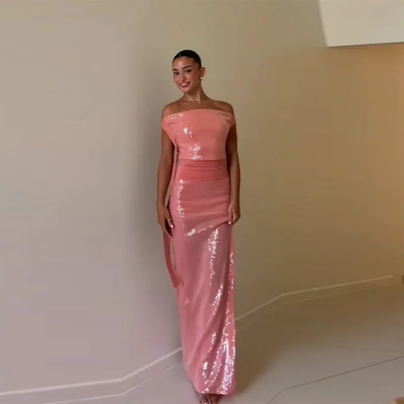 Peach Pink Sequin Off Shoulder Maxi Dress Women Elegant Halter Backless Party Gown 2026 Summer New Evening Cocktail Dress
Peach Pink Sequin Off Shoulder Maxi Dress Women Elegant Halter Backless Party Gown 2026 Summer New Evening Cocktail Dress