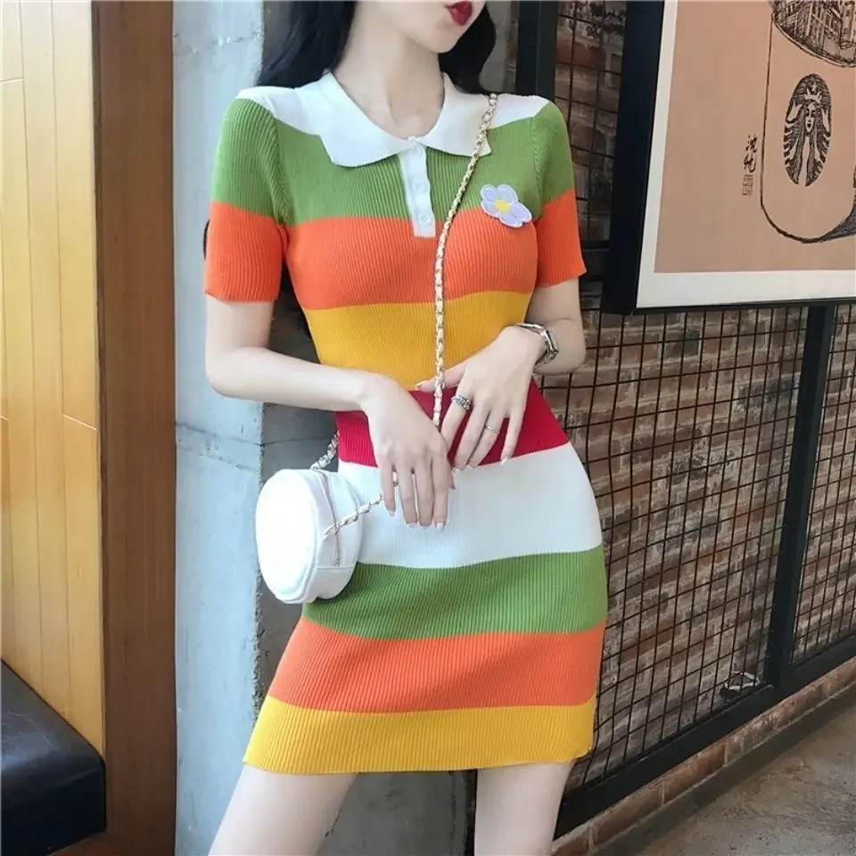2024 New Striped Printing Women's Clothing Knitting Pullovers Slim A-line Skirt Ladies Korean Temperament Short Sleeve Dresses
2024 New Striped Printing Women's Clothing Knitting Pullovers Slim A-line Skirt Ladies Korean Temperament Short Sleeve Dresses