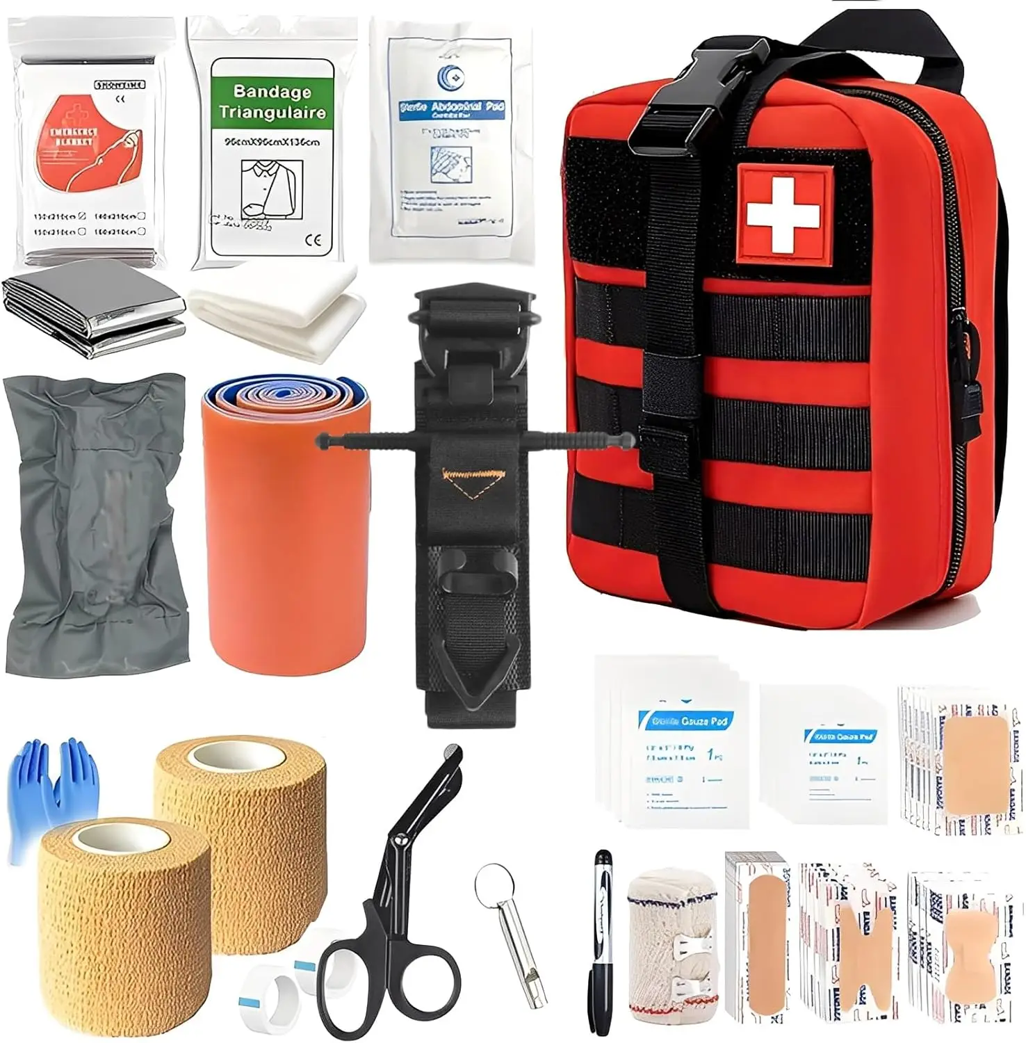 IFAK Trauma Kit with Tourniquet, 6-Inch Bandage, Splint, Tactical First Aid Kit for Car Camping Hiking and Travel with Molle Bag
IFAK Trauma Kit with Tourniquet, 6-Inch Bandage, Splint, Tactical First Aid Kit for Car Camping Hiking and Travel with Molle Bag