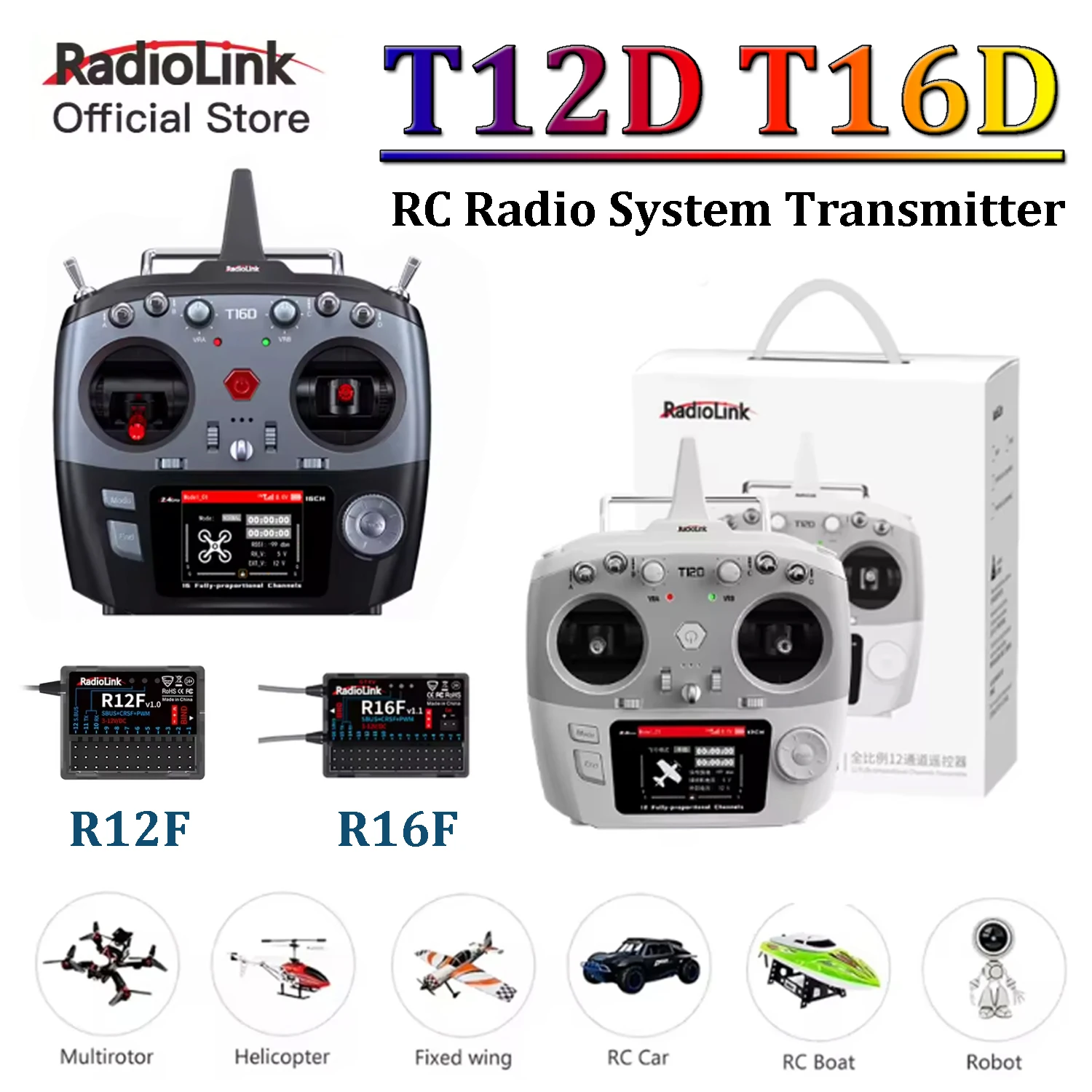 Radiolink T12D 12CH / T16D 16CH 2.4GHz RC Radio System Transmitter W/ Receiver for RC FPV Drone Aircraft Fixed-Wing Car Boat
Radiolink T12D 12CH / T16D 16CH 2.4GHz RC Radio System Transmitter W/ Receiver for RC FPV Drone Aircraft Fixed-Wing Car Boat