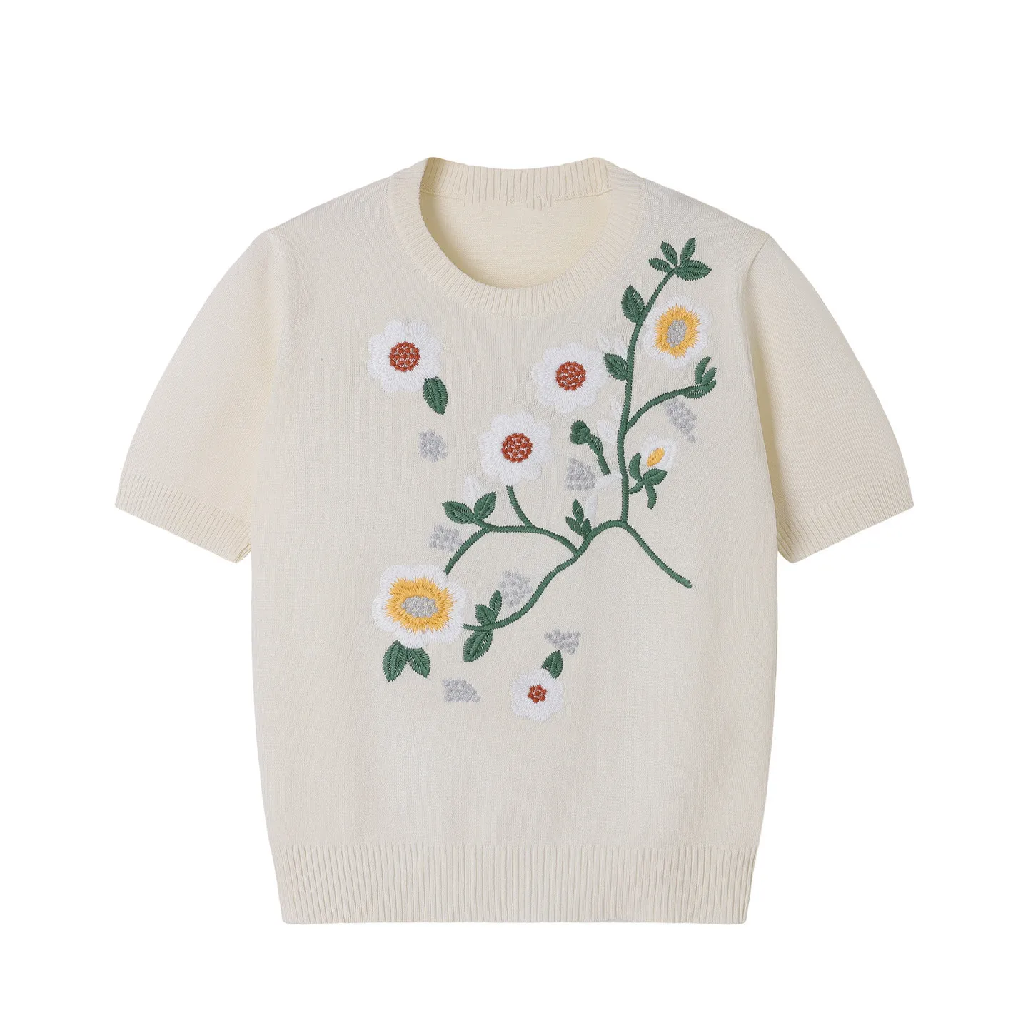 French Floral Embroidered Round-Neck Short-Sleeve Knit Top for Women Fashionable Summer Casual Knitwear Sweater Tshirt
French Floral Embroidered Round-Neck Short-Sleeve Knit Top for Women Fashionable Summer Casual Knitwear Sweater Tshirt