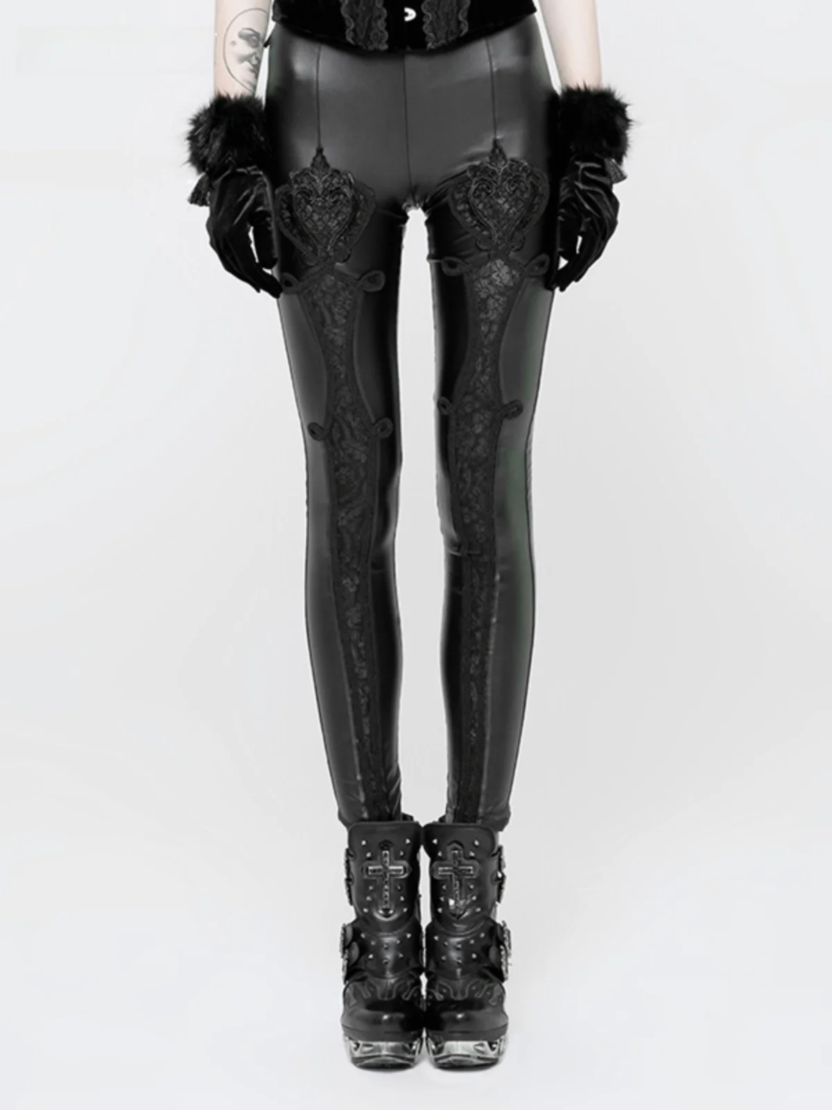 PUNK RAVE Women's Gothic Lace Decorated Tight Leather Pants Punk Rock Long Pants Base Layer Unique Design Polyester Spandex
PUNK RAVE Women's Gothic Lace Decorated Tight Leather Pants Punk Rock Long Pants Base Layer Unique Design Polyester Spandex