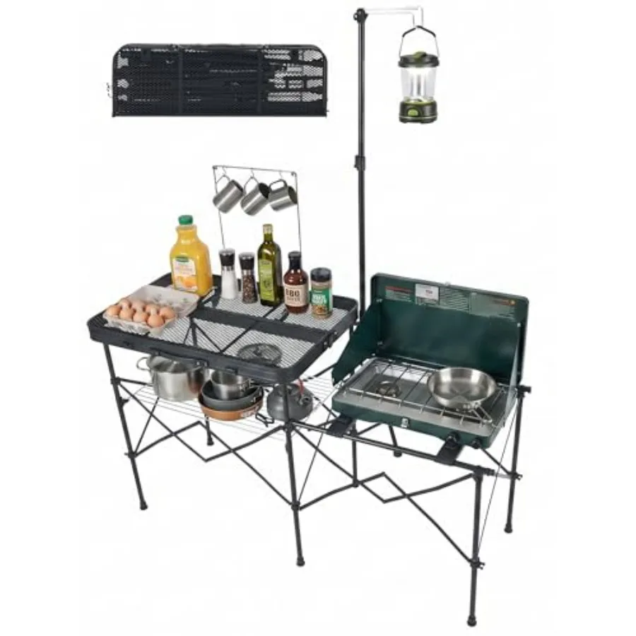Portable Camping Kitchen Station, Folding Outdoor Cooking Grill Table with Heat-Resistant Steel Mesh Top and Storage Shelves, H
Portable Camping Kitchen Station, Folding Outdoor Cooking Grill Table with Heat-Resistant Steel Mesh Top and Storage Shelves, H