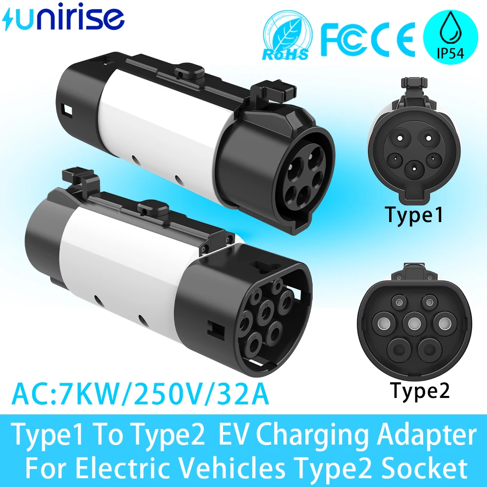 UNIRISE Type1 To Type2 EV Charging Adapter 32A 7kW For SAE J1772 charger Converter to Electric vehicles Type 2 Socket Connector
UNIRISE Type1 To Type2 EV Charging Adapter 32A 7kW For SAE J1772 charger Converter to Electric vehicles Type 2 Socket Connector