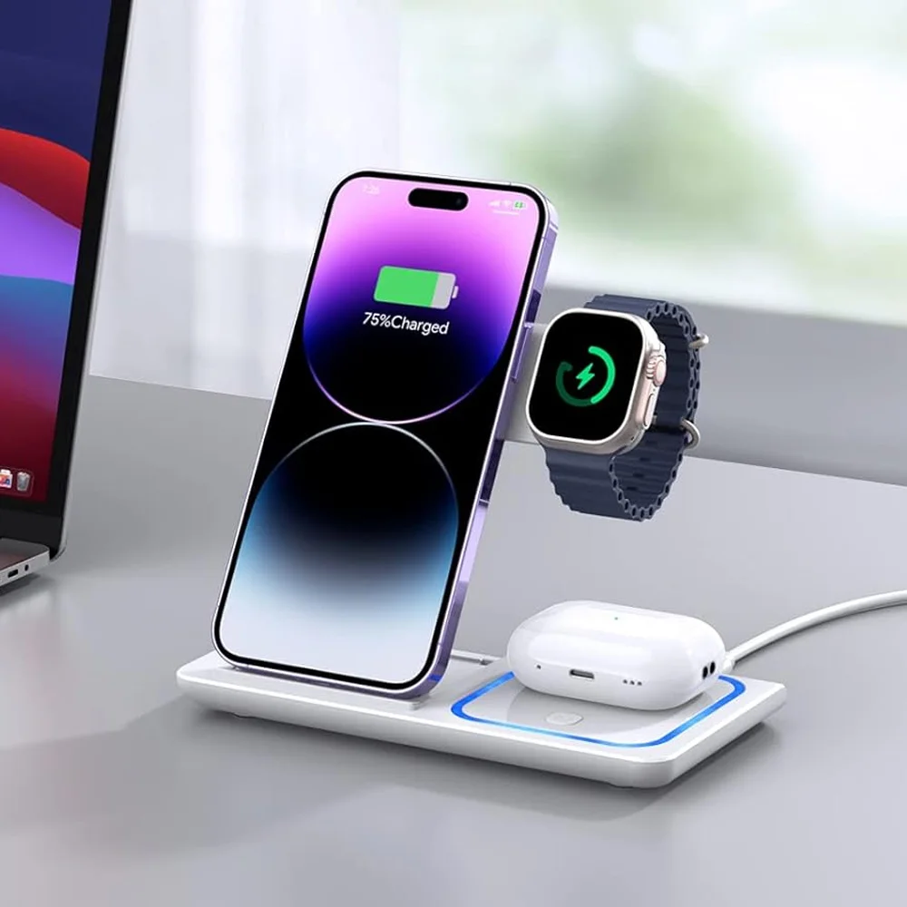30W Foldable 3-in-1 Wireless Charging Station, Fast Charger Dock Compatible with iPhone Series, iWatch Ultra and AirPods Pro
30W Foldable 3-in-1 Wireless Charging Station, Fast Charger Dock Compatible with iPhone Series, iWatch Ultra and AirPods Pro