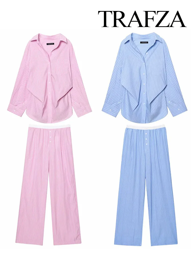 TRAFZA Women's Pants Suit Striped Bat Sleeve Loose Poplin Shirt+Elastic Waist Side Pocket Boxer Panties Pajama Style Casual Pant
TRAFZA Women's Pants Suit Striped Bat Sleeve Loose Poplin Shirt+Elastic Waist Side Pocket Boxer Panties Pajama Style Casual Pant