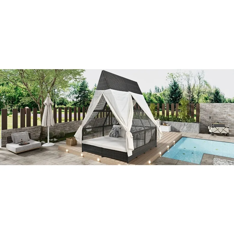 Outdoor Daybed Patio Lounge Bed with Adjustable Backrest Outdoor Double Sun Lounger with Curtains 4 Pillows for Garden Patio Po
Outdoor Daybed Patio Lounge Bed with Adjustable Backrest Outdoor Double Sun Lounger with Curtains 4 Pillows for Garden Patio Po